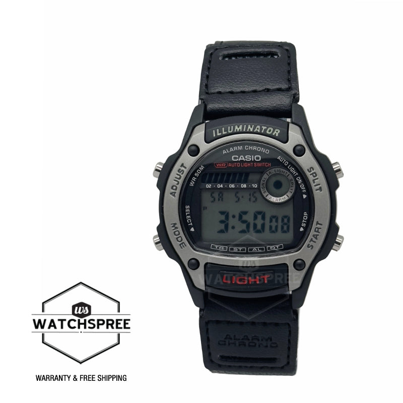 Casio Digital Dual Time Black Leather/Cloth Band Watch W220HF-8A W-220HF-8A