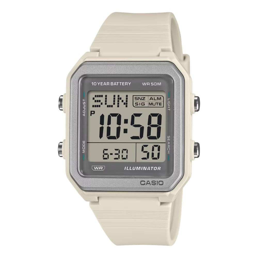 Casio Digital Square Dial Off-White Resin Band Watch W221H-8A W-221H-8A