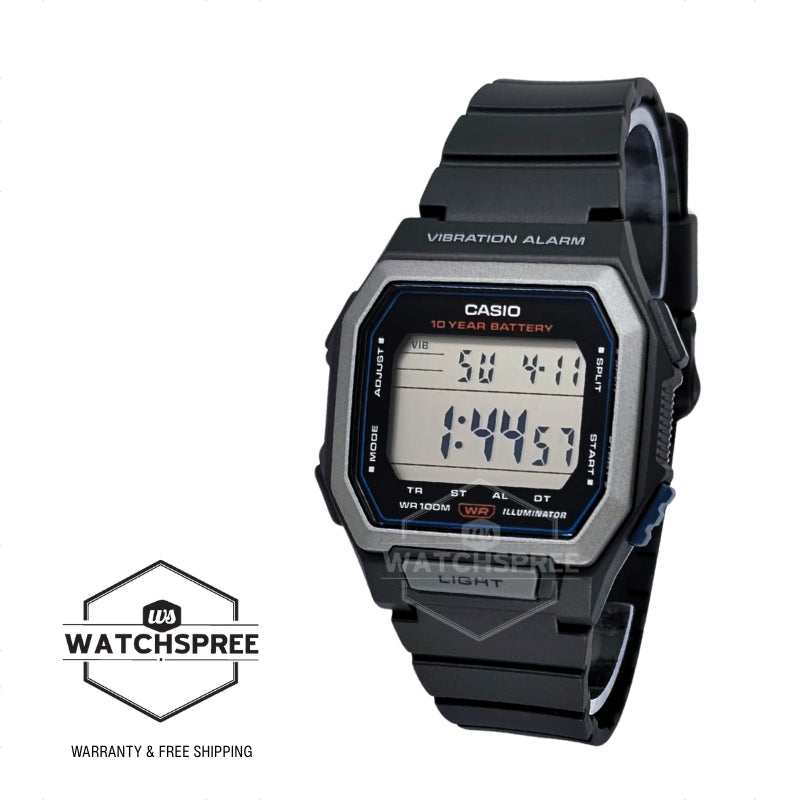 Casio Digital Square Dial Dual Time Black Resin Band Watch W738H-1A W-738H-1A