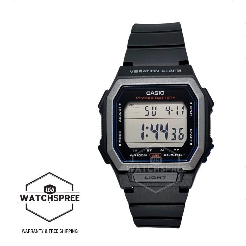 Casio Digital Square Dial Dual Time Black Resin Band Watch W738H-1A W-738H-1A