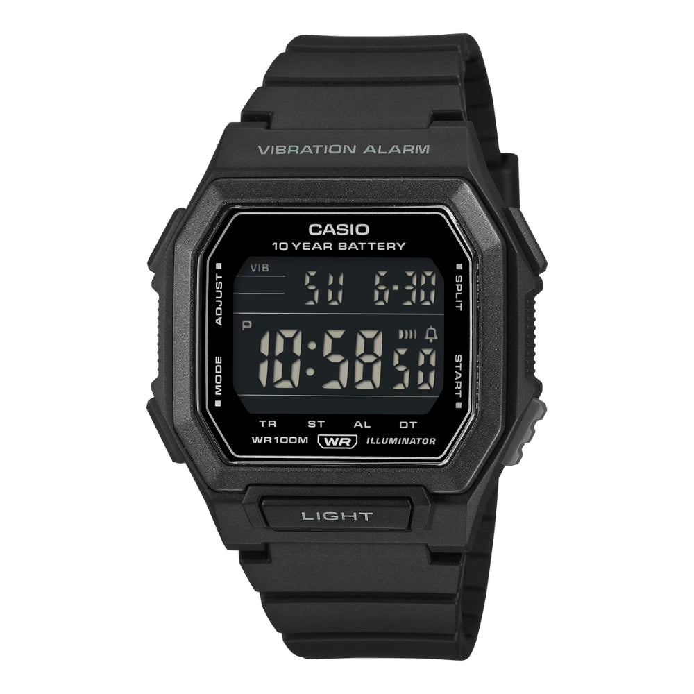 Casio Digital Square Dial Dual Time Black Resin Band Watch W738H-1B W-738H-1B