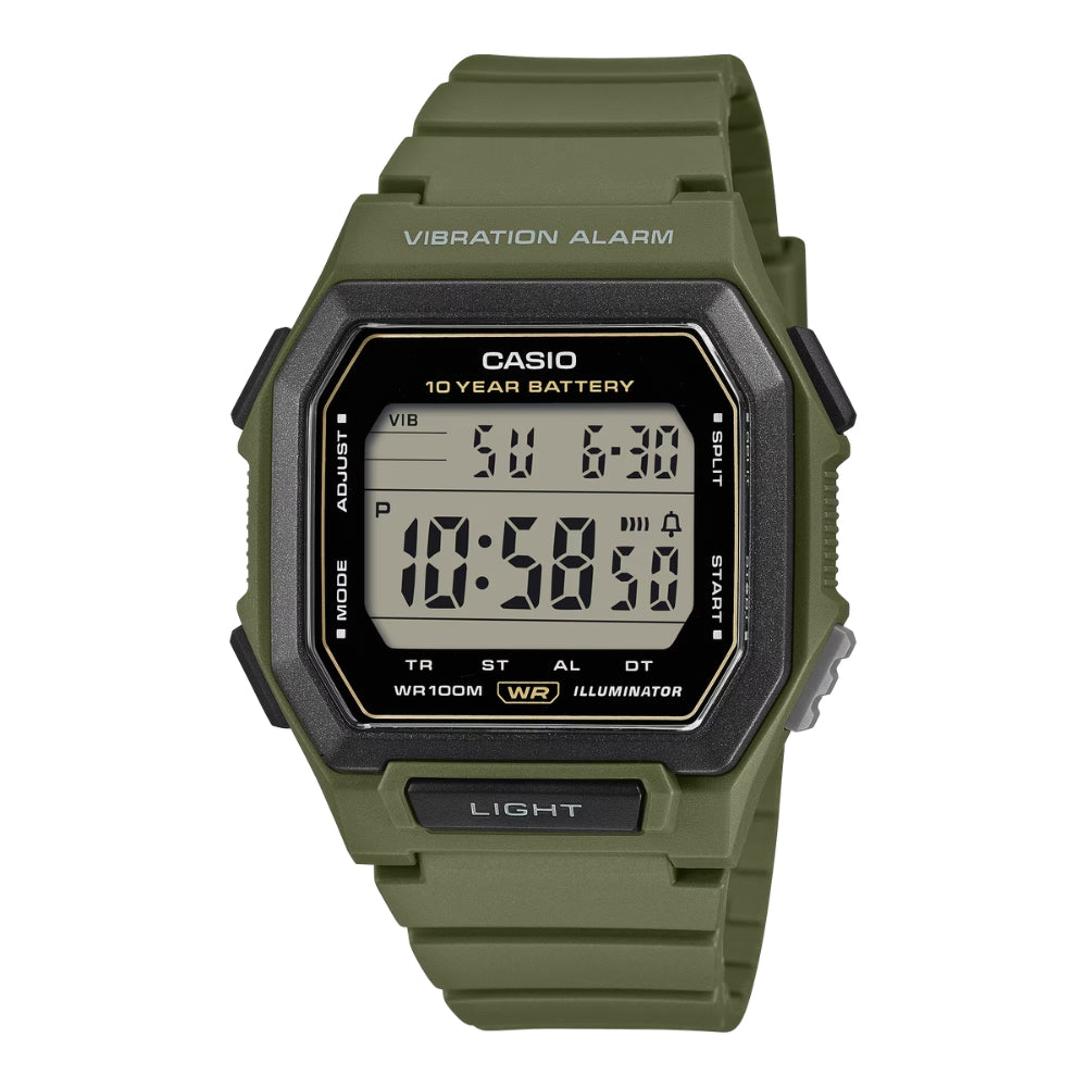 Casio Digital Square Dial Dual Time Green Resin Band Watch W738H-3A W-738H-3A
