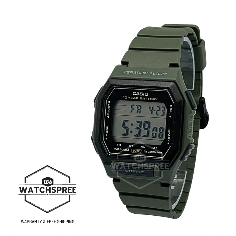 Casio Digital Square Dial Dual Time Green Resin Band Watch W738H-3A W-738H-3A
