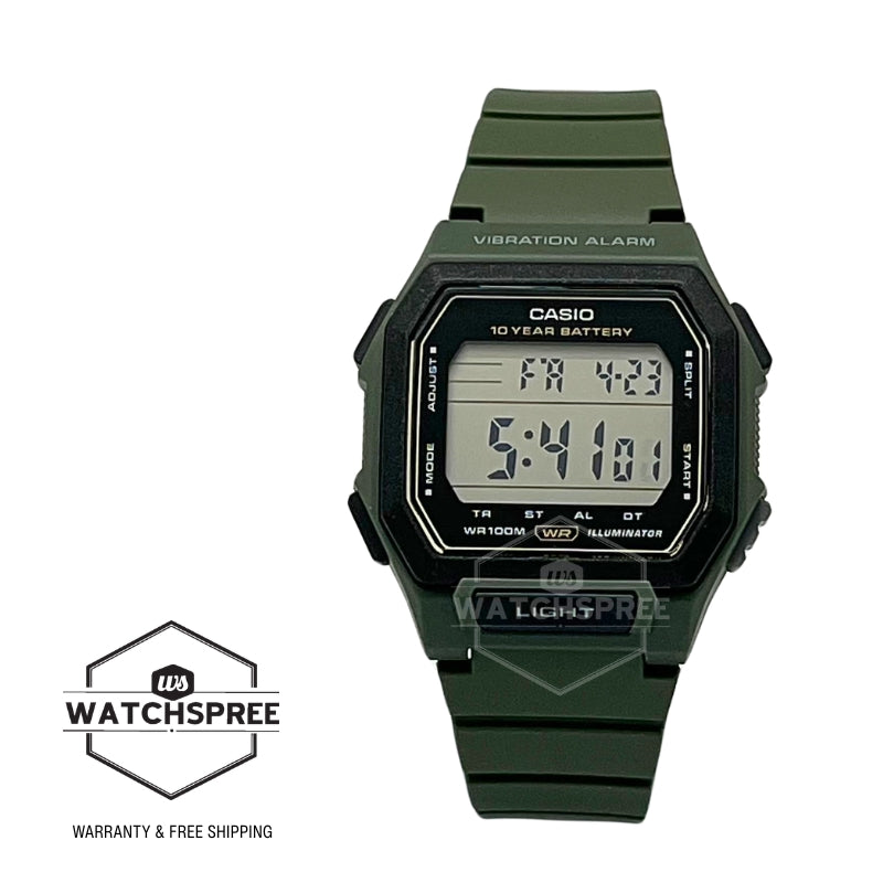 Casio Digital Square Dial Dual Time Green Resin Band Watch W738H-3A W-738H-3A