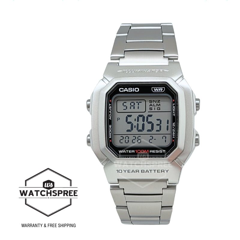 Casio Digital Dual Time Stainless Steel Band Watch W800HD-1A W-800HD-1A