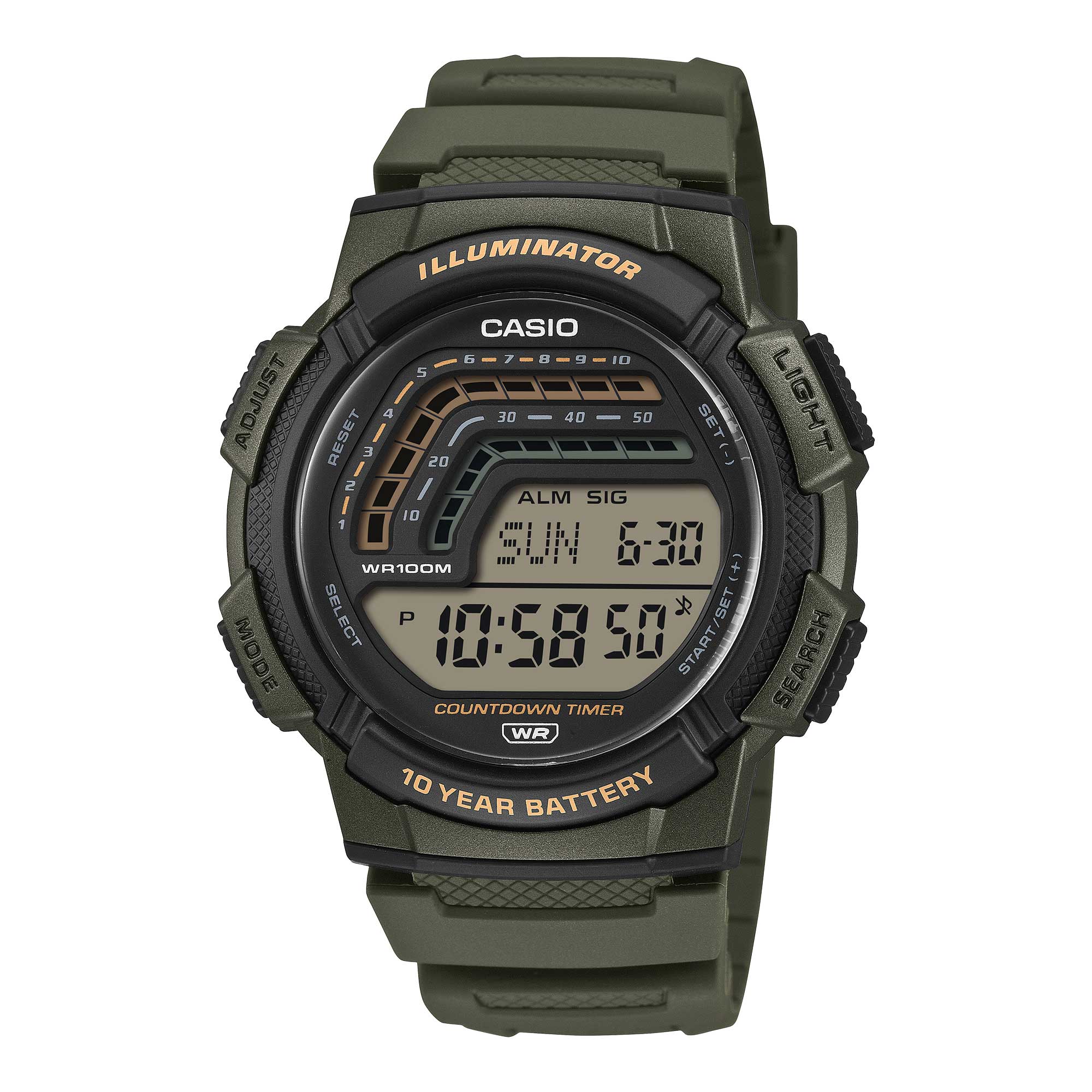 Casio Digital Green Resin Band Watch WS1800-3A WS-1800-3A