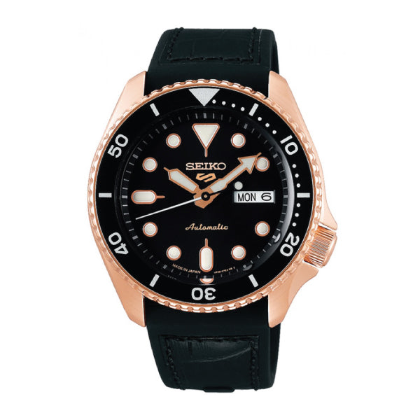 [JDM] Seiko 5 Sports (Japan Made) Automatic Black Silicone Leather Strap Watch SBSA028