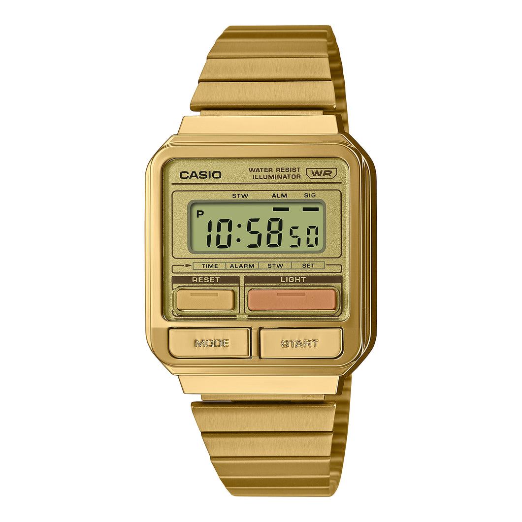 Casio Digital Vintage Gold Ion Plated Stainless Steel Band Watch A120WEG-9A