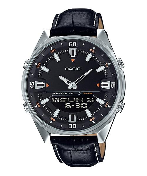 Casio Analog-Digital Black Leather Strap Watch AMW830L-1A AMW-830L-1A Watchspree