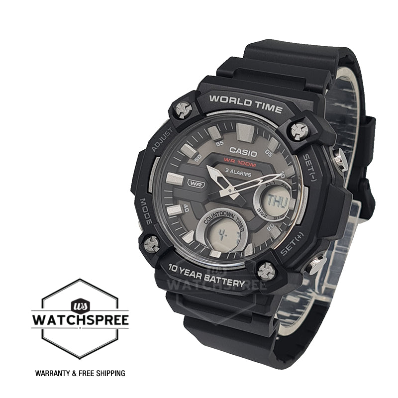 Casio Analog-Digital Black Resin Band Watch AEQ120W-1A AEQ-120W-1A Watchspree