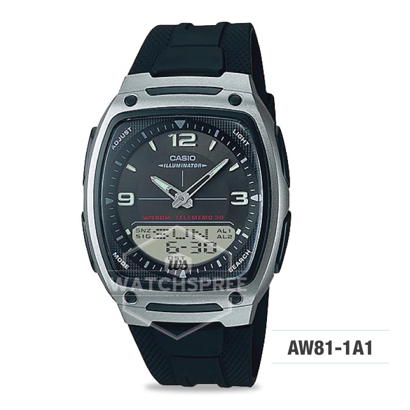 Casio Analog-Digital Black Resin Strap Watch AW81-1A1 Watchspree