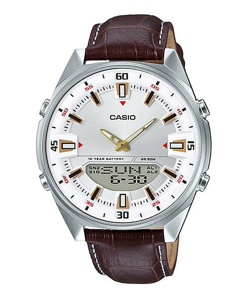 Casio Analog-Digital Brown Leather Strap Watch AMW830L-7A AMW-830L-7A Watchspree