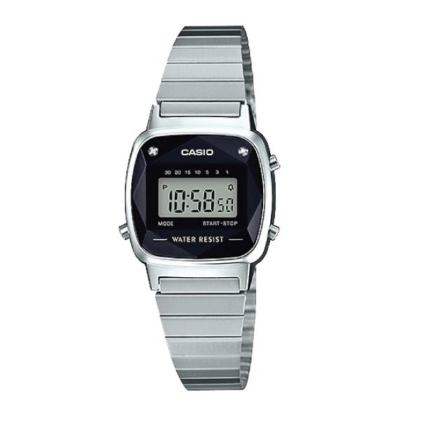 Casio Authentic Diamonds Vintage Digital Silver Stainless Steel Band Watch LA670WAD-1D LA670WAD-1 Watchspree