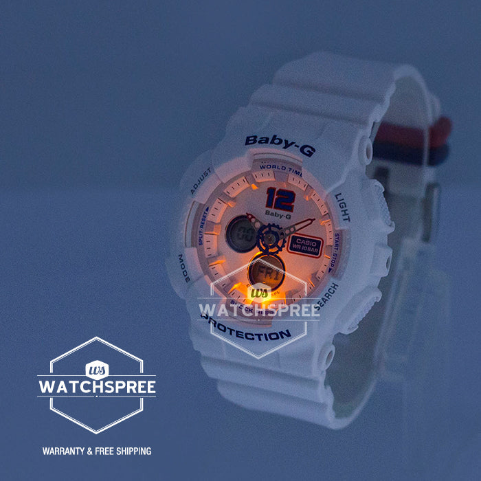 Casio Baby-G Analog Digital Marinie Tricolor Series White Resin Band Watch BA120TR-7B BA-120TR-7B Watchspree