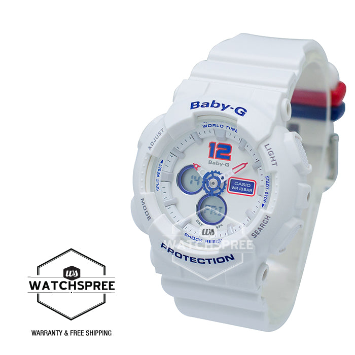 Casio Baby-G Analog Digital Marinie Tricolor Series White Resin Band Watch BA120TR-7B BA-120TR-7B Watchspree