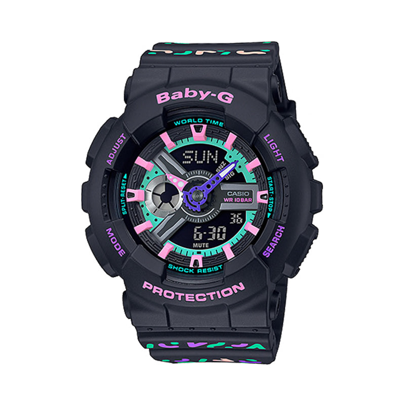 Casio Baby-G BA-110 Lineup Colourful Geometric Patterns Black Resin Band Watch BA110TH-1A BA-110TH-1A Watchspree