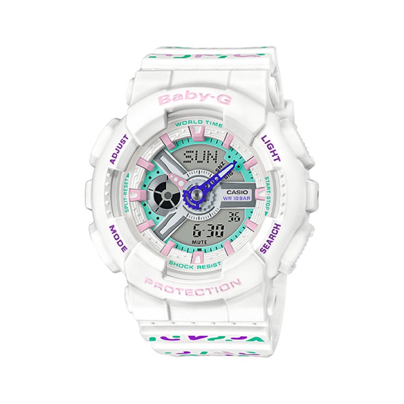 Casio Baby-G BA-110 Lineup Colourful Geometric Patterns White Resin Band Watch BA110TH-7A BA-110TH-7A Watchspree
