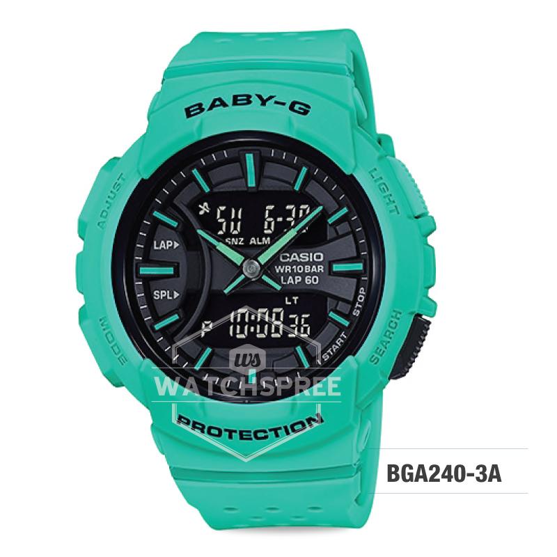Casio Baby-G For Running Series Neon Color Models Green Resin Band Watch BGA240-3A Watchspree