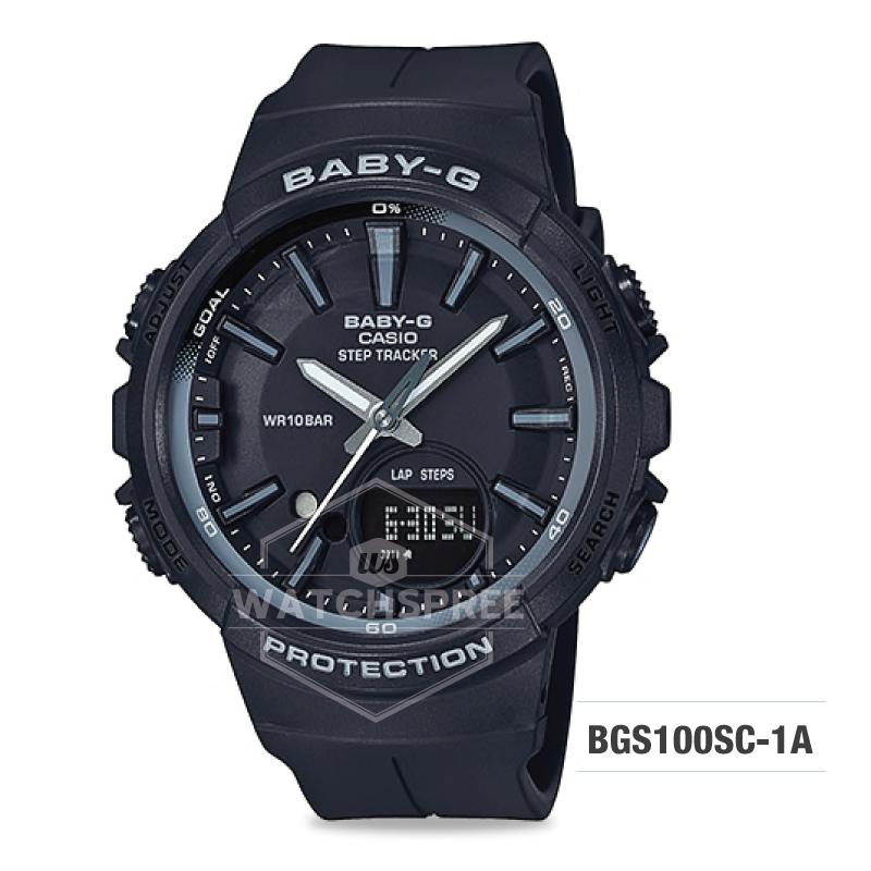 Casio Baby-G For Running Series Step Tracker Black Resin Band Watch BGS100SC-1A BGS-100SC-1A Watchspree