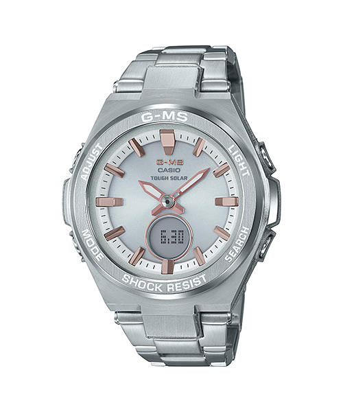 Casio Baby-G G-MS Lineup Tough Solar Silver Stainless Steel Band Watch MSGS200D-7A MSG-S200D-7A Watchspree