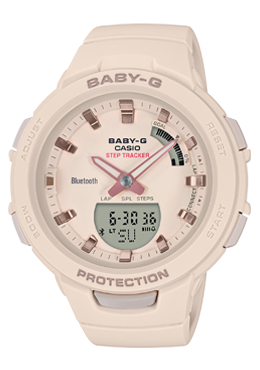 Casio Baby-G G-SQUAD Bluetooth¨ Beige Matte Resin Band Watch BSAB100-4A1 BSA-B100-4A1