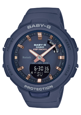 Casio Baby-G G-SQUAD Bluetooth‚Äö√†√∂‚àö√°¬¨¬®‚àö√ú Navy Blue Matte Resin Band Watch BSAB100-2A BSA-B100-2A Watchspree