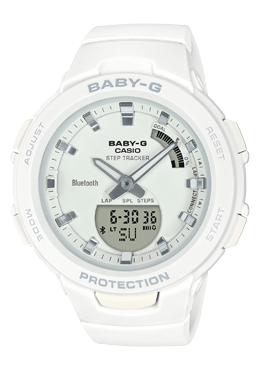 Casio Baby-G G-SQUAD Bluetooth‚Äö√†√∂‚àö√°¬¨¬®‚àö√ú White Matte Resin Band Watch BSAB100-7A BSA-B100-7A Watchspree