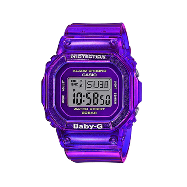 Casio Baby-G Popular Square Face BGD-560 Series in Summer Colours Purple Semi Transparent Band Watch BGD560S-6D BGD-60S-6D BGD-560S-6 Watchspree