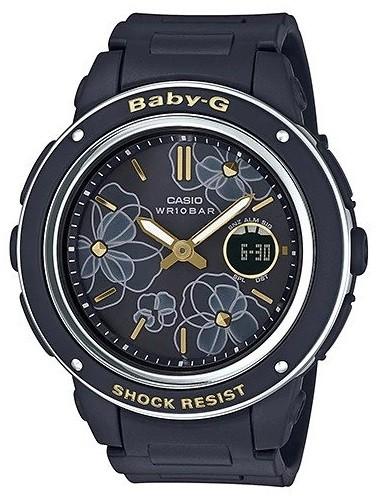Casio Baby-G Popular Wide Face Black Resin Band Watch BGA150FL-1A BGA-150FL-1A Watchspree