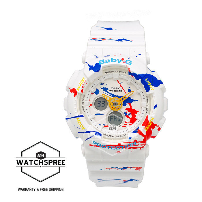 Casio Baby-G Splatter Pattern Series of BA-120 White Resin Watch BA120SPL-7A Watchspree