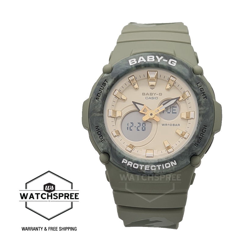 Casio Baby-G Standard Analog-Digital Forest Green with Subtle Camouflage Resin Band Watch BGA275M-3A BGA-275M-3A Watchspree