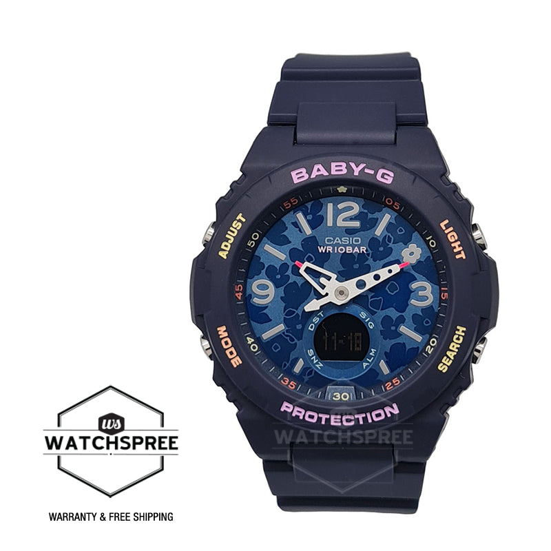 Casio Baby-G Standard Analog-Digital with Floral Dial Blue Resin Band Watch BGA260FL-2A BGA-260FL-2A Watchspree