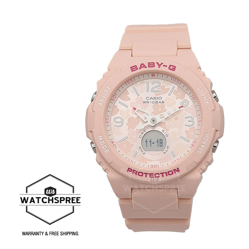 Casio Baby-G Standard Analog-Digital with Floral Dial Pink Resin Band Watch BGA260FL-4A BGA-260FL-4A Watchspree