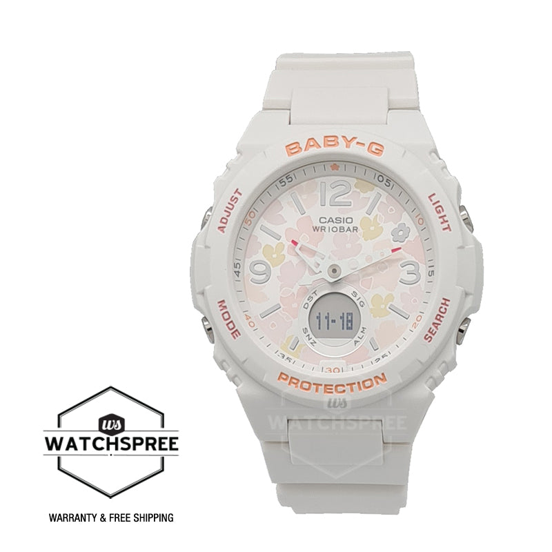 Casio Baby-G Standard Analog-Digital with Floral Dial White Resin Band Watch BGA260FL-7A BGA-260FL-7A Watchspree