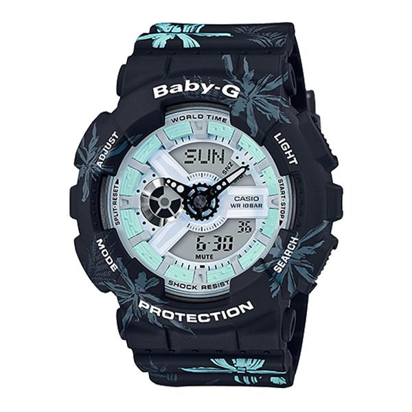 Casio Baby-G Summer Flower Pattern Black Resin Band Watch BA110CF-1A BA-110CF-1A Watchspree