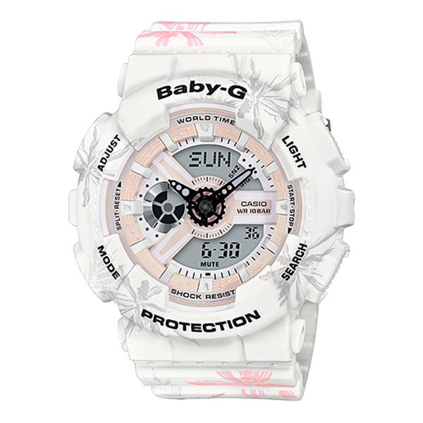 Casio Baby-G Summer Flower Pattern White Resin Band Watch BA110CF-7A BA-110CF-7A Watchspree