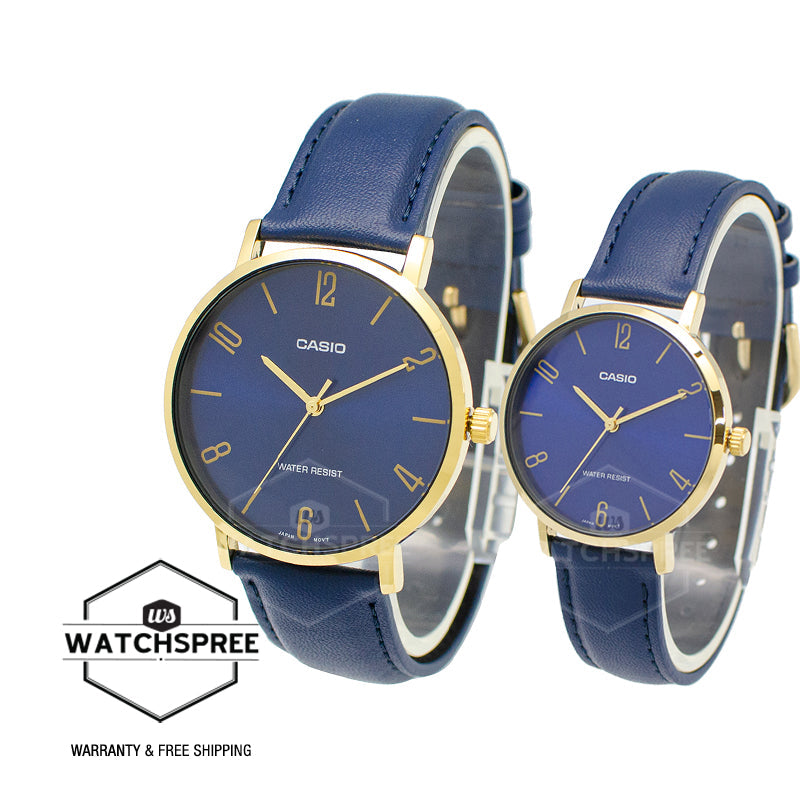 Casio Couple Blue Leather Strap Watch LTPVT01GL-2B MTPVT01GL-2B2 [Couple Watch Set] Watchspree