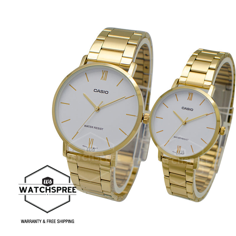 Casio Couple Gold Ion Plated Stainless Steel Watch LTPVT01G-7B MTPVT01G-7B [Couple Watch Set] Watchspree