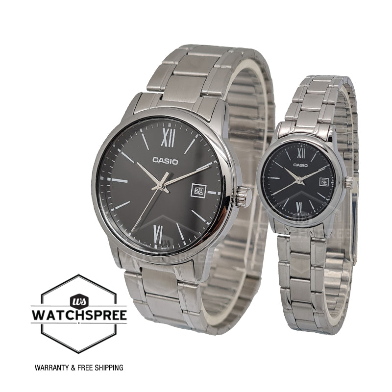 Casio Couple Stainless Steel Band Watch LTPV002D-1B3 MTPV002D-1B3 [Couple Watch Set] Watchspree