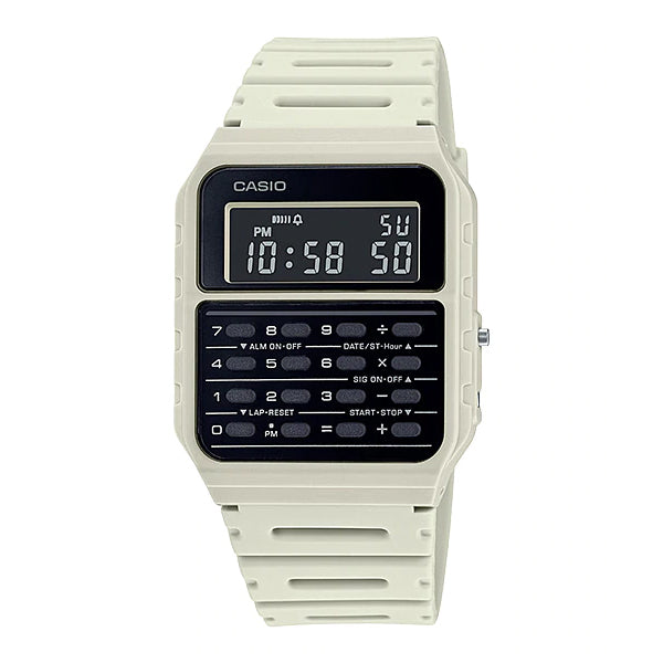 Casio Data Bank Calculator Off-White Resin Band Watch CA53WF-8B CA-53WF-8B Watchspree