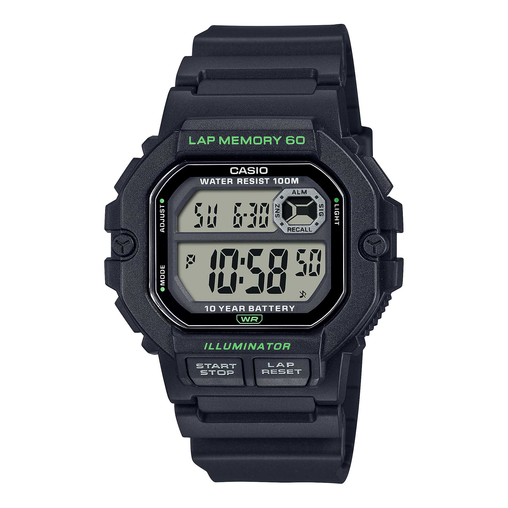 Casio Digital Dual Time Black Resin Band Watch WS1400H-1A WS-1400H-1A Watchspree