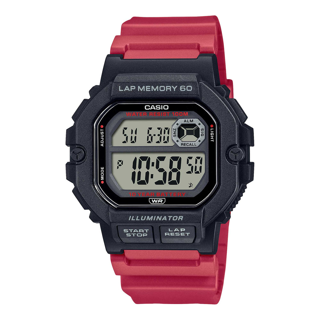 Casio Digital Dual Time Red Resin Band Watch WS1400H-4A WS-1400H-4A Watchspree