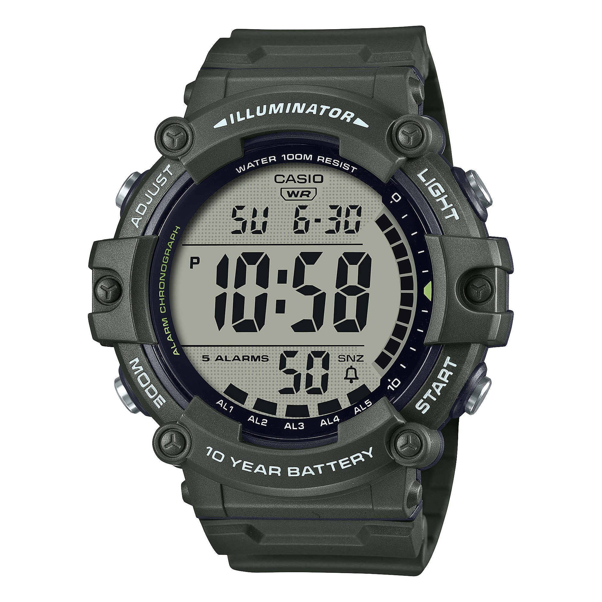 Casio Digital Military Green Resin Band Watch AE1500WHX-3A AE-1500WHX-3A Watchspree