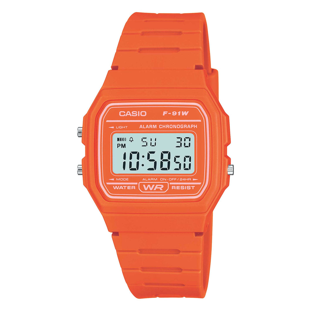 Casio Digital Orange Resin Band Watch F91WC-4A2 F-91WC-4A2 [Kids] Watchspree