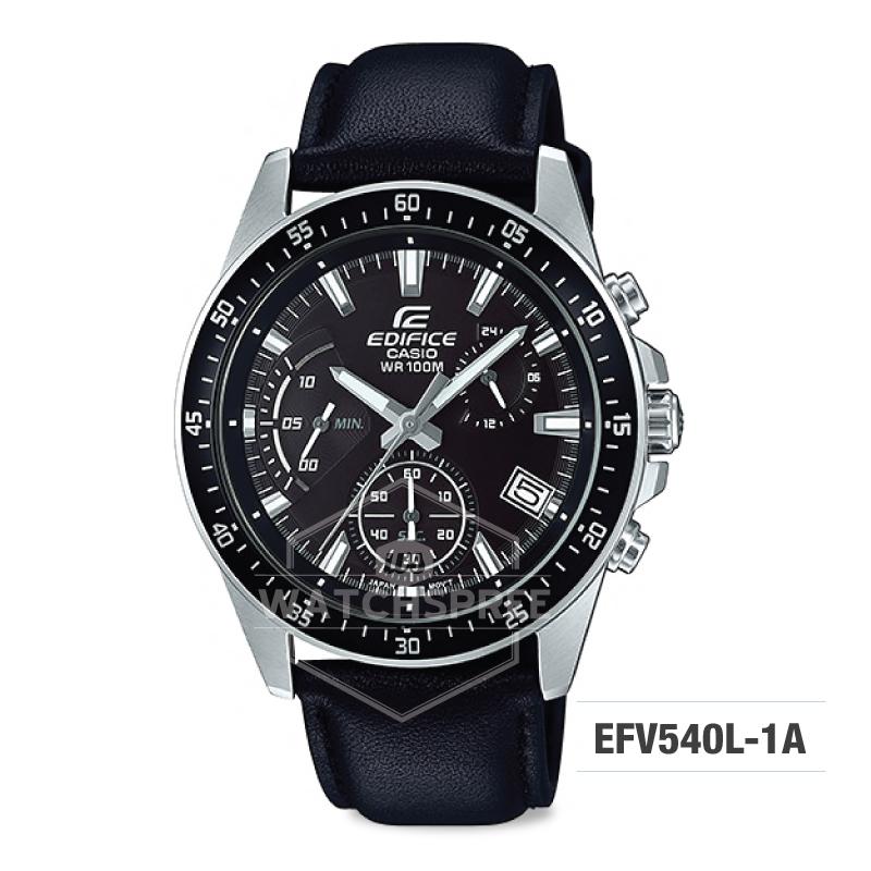 Casio Edifice Chronograph Black Genuine Leather Band Watch EFV540L-1A EFV-540L-1A Watchspree