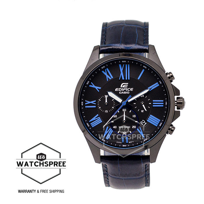 Casio Edifice Chronograph Black Leather Strap Watch EFV500BL-1B Watchspree