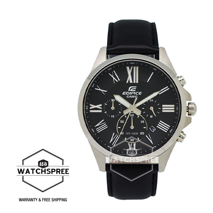Casio Edifice Chronograph Black Leather Strap Watch EFV500L-1A Watchspree
