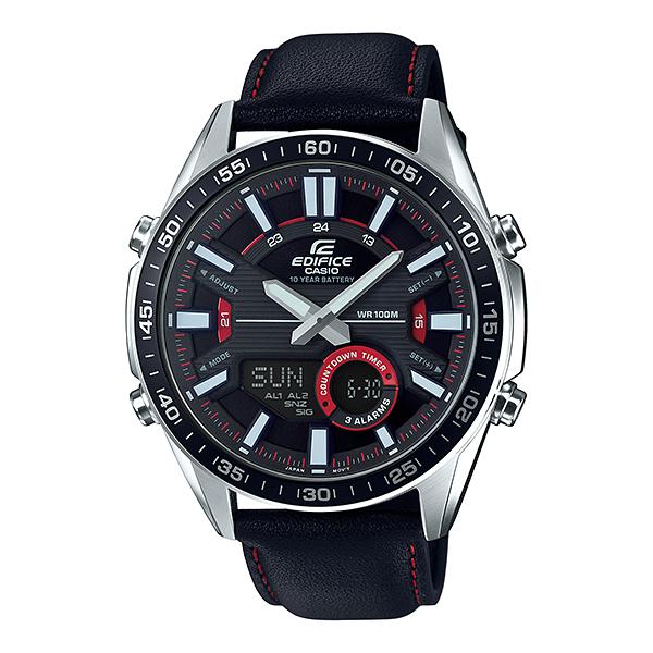 Casio Edifice Chronograph Black Leather Strap Watch EFVC100L-1A EFV-C100L-1A Watchspree