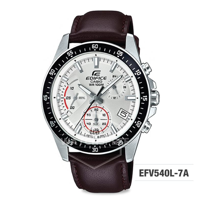 Casio Edifice Chronograph Brown Genuine Leather Band Watch EFV540L-7A EFV-540L-7A Watchspree