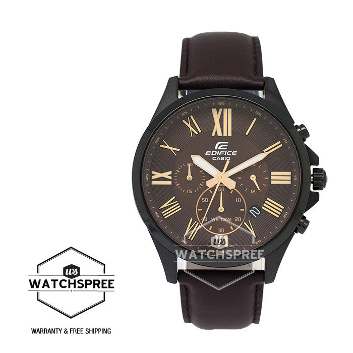 Casio Edifice Chronograph Brown Leather Strap Watch EFV500BL-1A Watchspree